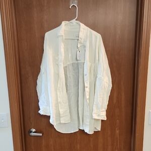 American Eagle Outfitters Oversized Linen Off-White Lightweight Shirt